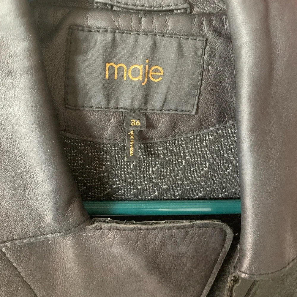 Maje Black Lamb Leather Biker Jacket Small Sz 36 - Picture 5 of 10